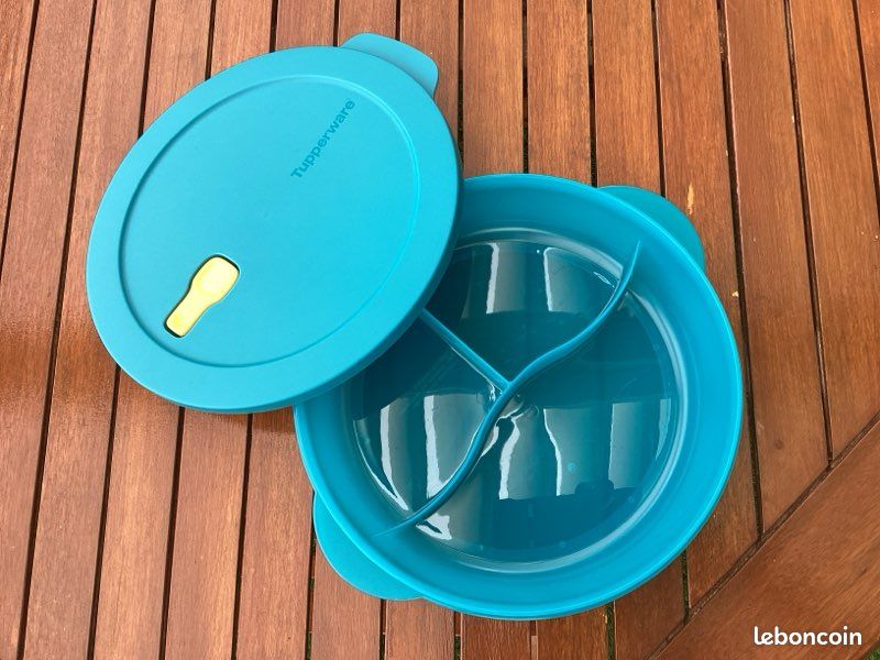 Assiette Compartimentée Tupperware Avec Cloche – Vintage Vert – Rare