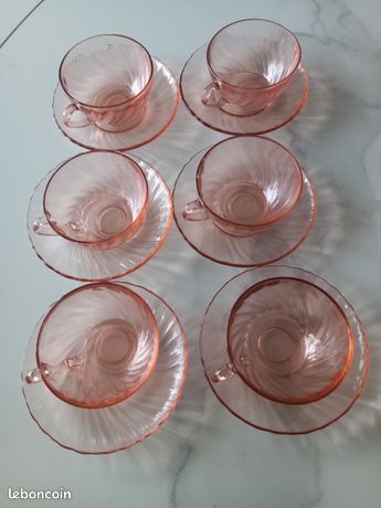 Service à Café/thé Vintage Arcoroc Modèle Rosaline Rose - Occasion En Bon état