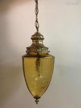 Lampe pendante lanterne ambre