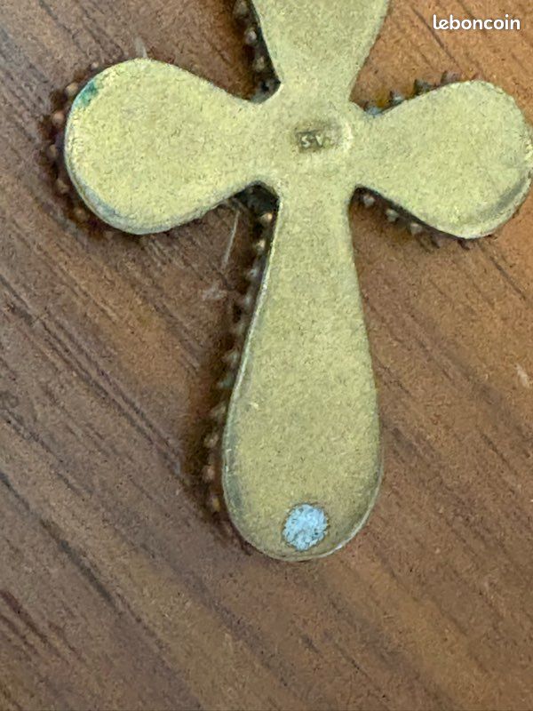 Croix Ancienne En Micro-mosaïque - Bijou Vintage Français, Occasion, Pièce Rare