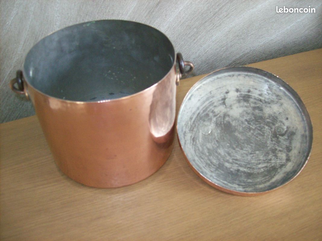 Marmite en cuivre,objet ancien,fer forgé,cheminée (image 5)