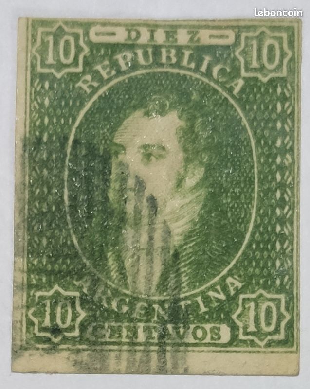 Rare Timbre 1864 Rivadavia Argentine 10c, grosse cote (image 1)