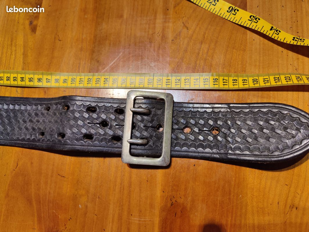Ceinture US en cuir noir US basketwave 97 cm à 109 cm boucle argent * CT019 LAPD CHP CHIPS FBI NYPD POLICE US CHP44 (image 4)