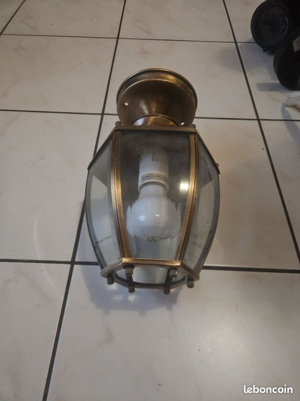 Ancienne lanterne en bronze/laiton et verre – luminaire vintage (image 2)