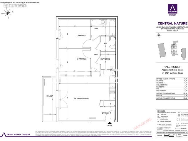 Appartement a louer - 3 pièce(s) - 59.9 m2 - Surfyn