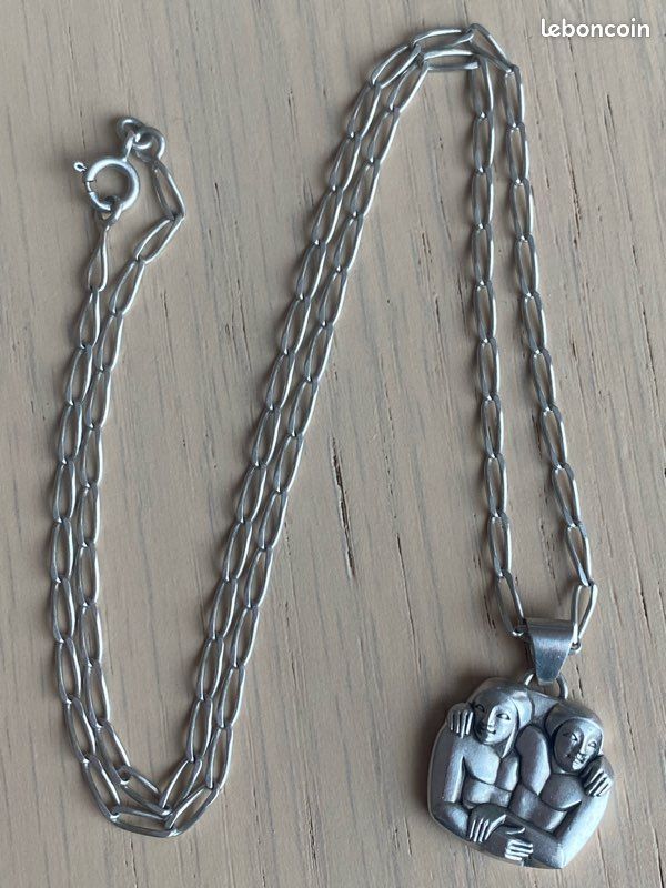 Chaîne Collier Ancienne En Argent 925 - Vintage, Signée - Poids 58,23g - Pour Femme Ou Homme
