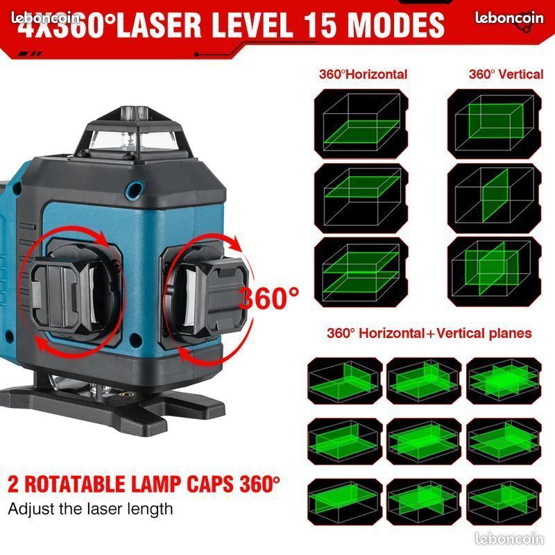 Niveau Laser 360°, 4D 16 Lignes Niveau Laser 3° Autonivelant Avec Batterie Plate Forme De Levage Trepied Et Telecommande 87173967