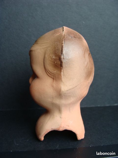 Ancienne Tête De Poupée Paris En Carton Bouilli - Yeux Sulfure - Cheveux Mohair