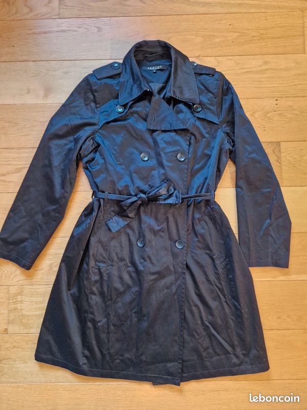 Manteau Veste trench noir satiné Galeries Lafayette marqué taille