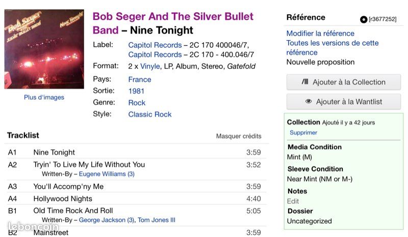 Vignyl Bob Seger live (image 1)