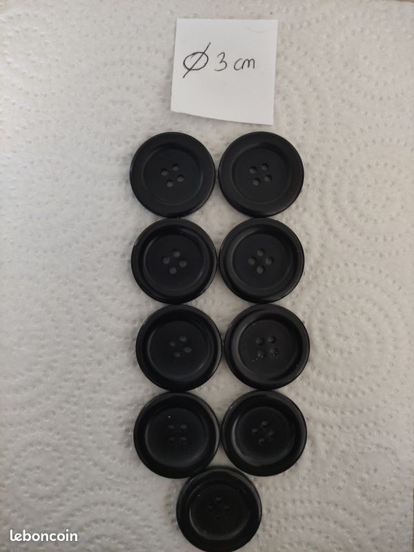 Lot De 6 Boutons Vintage Inclusion Noir Transparent - Pied 1,7 Cm - Occasion