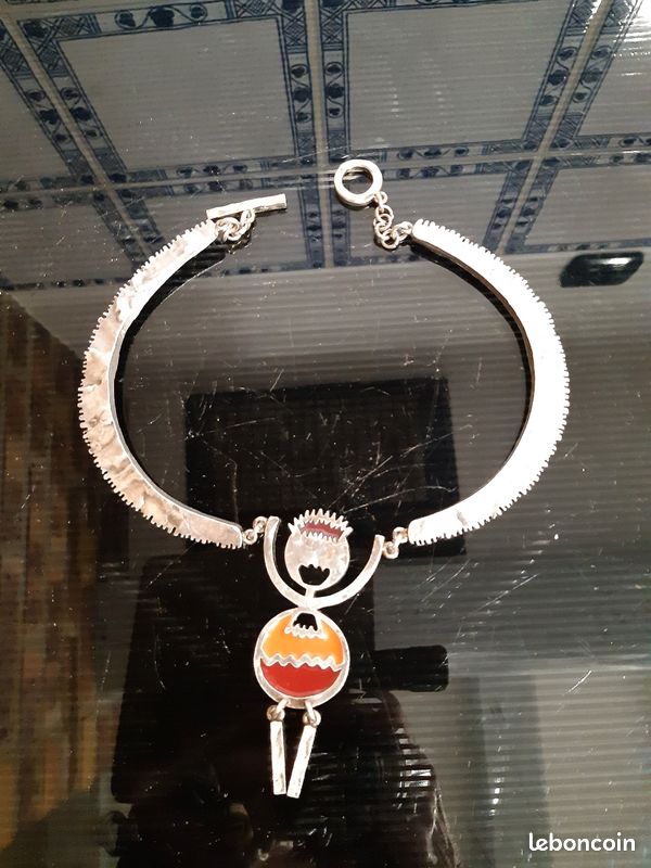 Collier Biche De Bere En Étain Argenté - Longueur 54 Cm - Modèle N°14 - Design Vintage