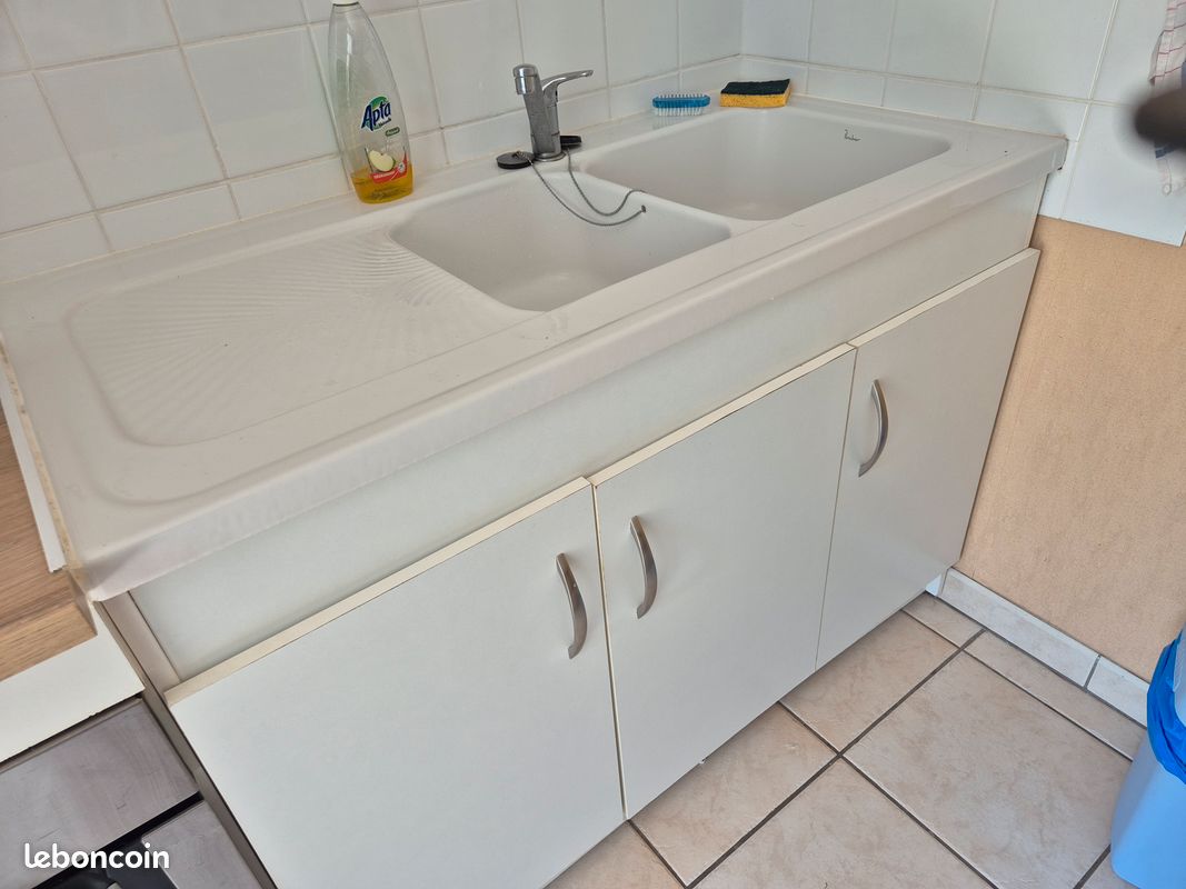 Evier double bac en porcelaine blanche (image 3)