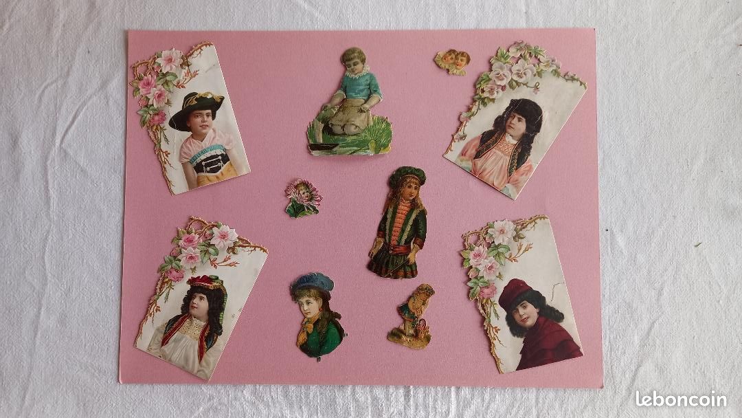 Lot de 10 découpis dominante scène d'enfants chromo anciens (image 1)