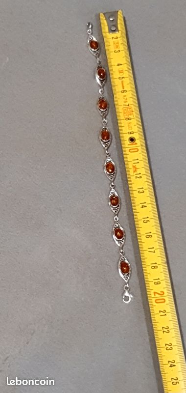 Bracelet en argent sterling 925 et ambre véritable de la Baltique, lien
