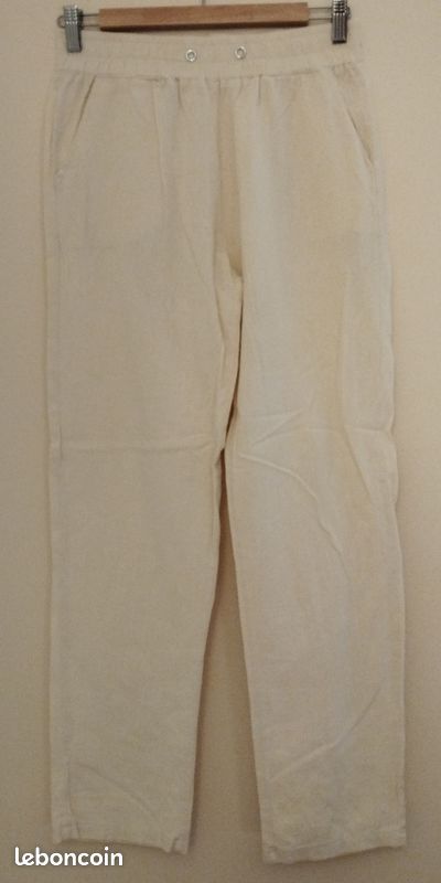 Pantalon en lin crème femme taille S (image 2)