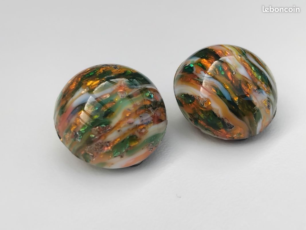 Boucles D'oreilles Vintage Rétro à Clips - Perles Multicolores, Qualité, Occasion
