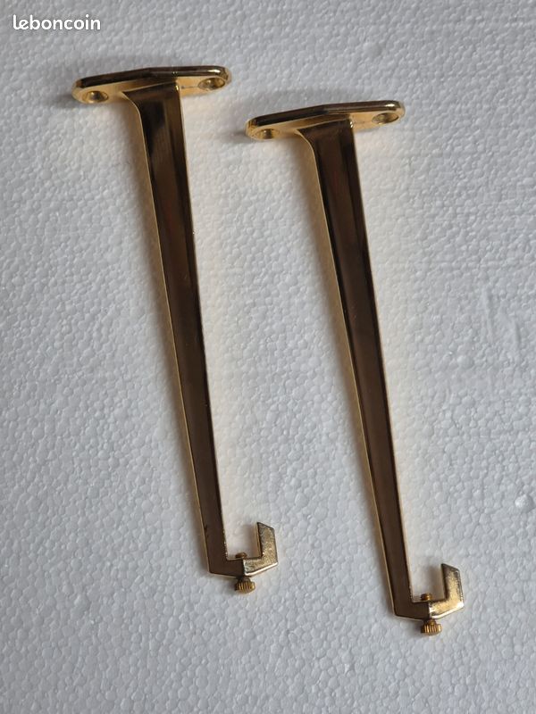 Paire supports taquets étagère en verre laiton doré brillant 16cm (image 1)