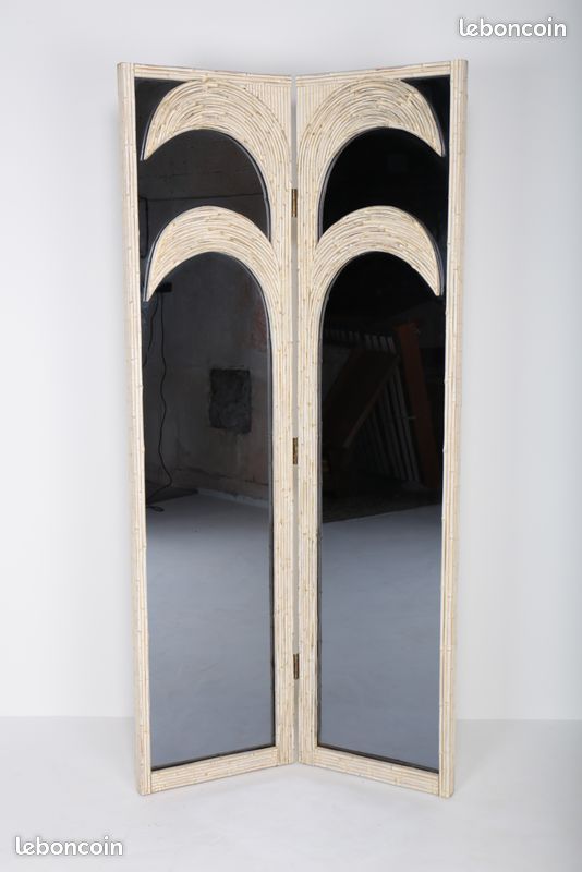 Paire De Miroirs Bambou Et Laque Noire Style Vivai Del Sud - Vintage Italien