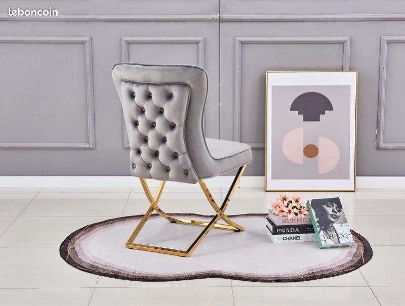 Lot de 2,4,6,8 CHAISE GABRIELLE GOLD VELOURS GRIS (image 1)
