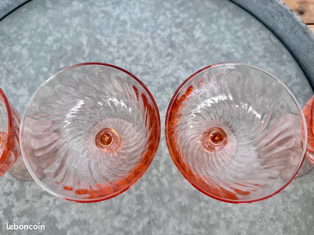 Ensemble de 10 verres dépareillés à champagne - 5 coupes et 5 Flutes à champagne en verre rosaline (image 9)