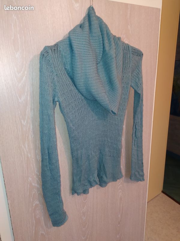 Pull laine col roulé, Marque RJ, Bleu, motifs, neuf (image 2)