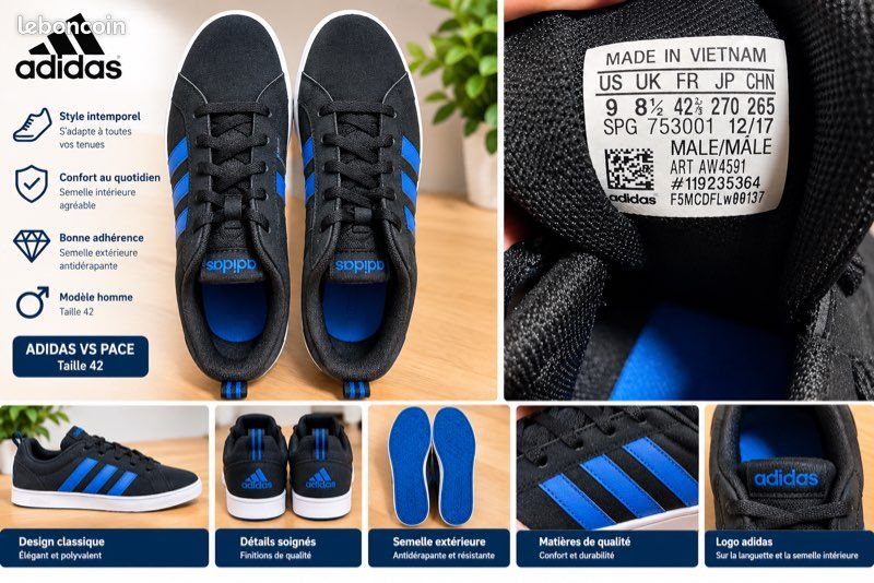Chaussures Adidas VS Pace homme taille 42 (image 1)