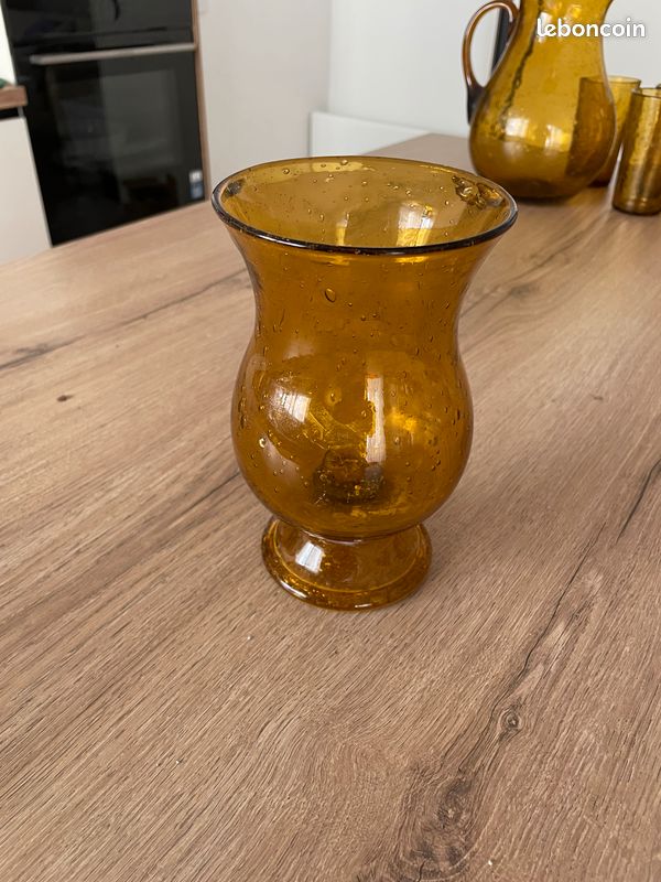 Bougeoir en verre bullé ambré de la Verrerie de Biot (image 1)