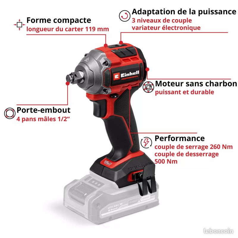 Boulonneuse Einhell 260 NM 18V Batterie 2.5ah +chargeur offert (image 2)