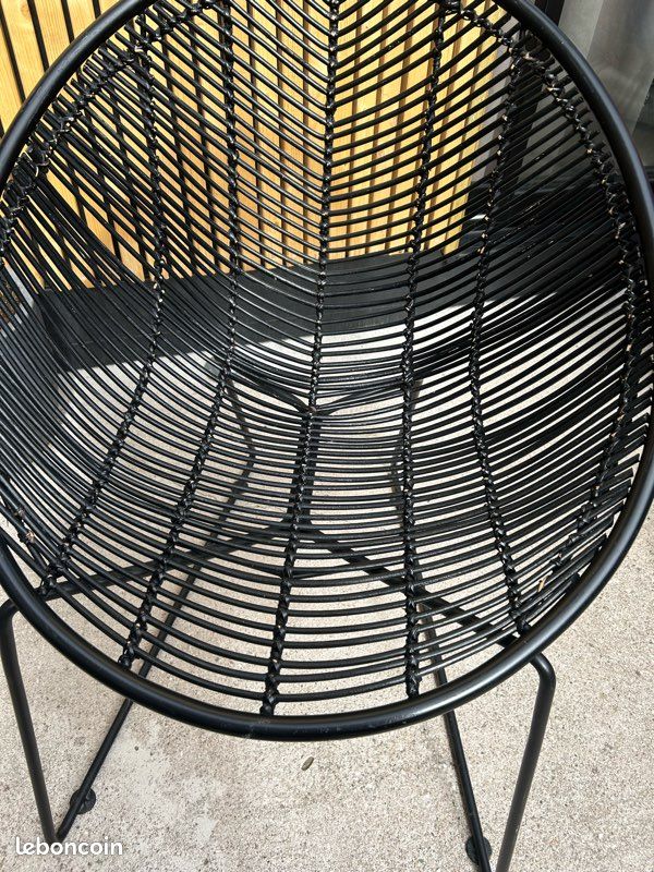 4 Fauteuils ronds rotin et métal noir (image 4)