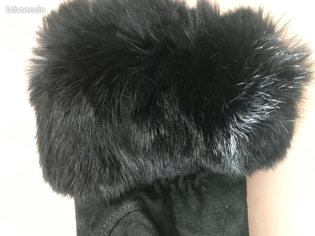 Gants en cuir noir et fourrure (image 4)