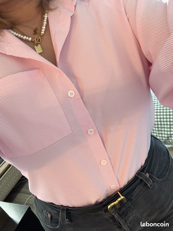 Chemisier Femme Un1 Deux2 Trois3 - Taille 40 - Blanc à Rayures Rose Fushia - Coton/élasthanne - Très Bon état