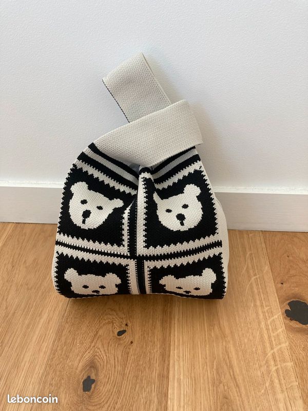 Sac fourre-tour cabas tricoté avec motif ours (image 1)
