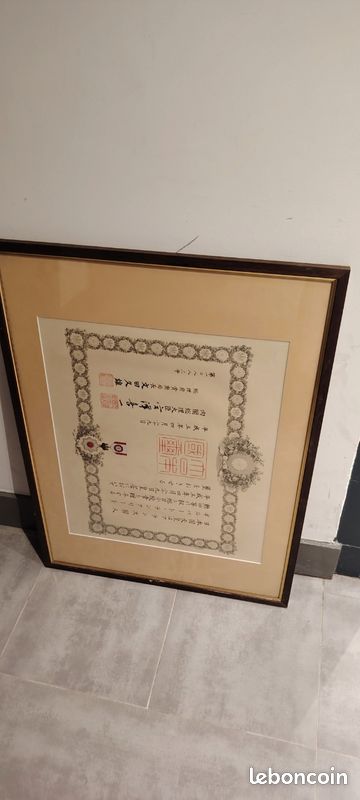 Authentique diplôme japonais impérial encadré - Ordre du Trésor Sacré (image 2)