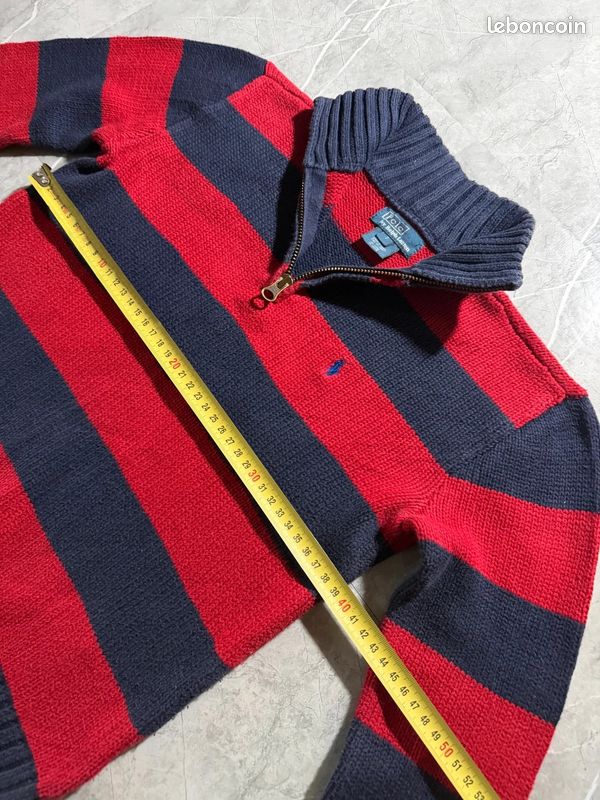 Pull col roulé polo ralph lauren, rayé rouge marine grosse maille, taille 7 ans enfant #MPERL1 (image 8)