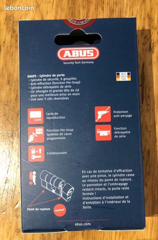 ABUS EC550 Cylindre de serrure avec 5 clés 30/30 mm