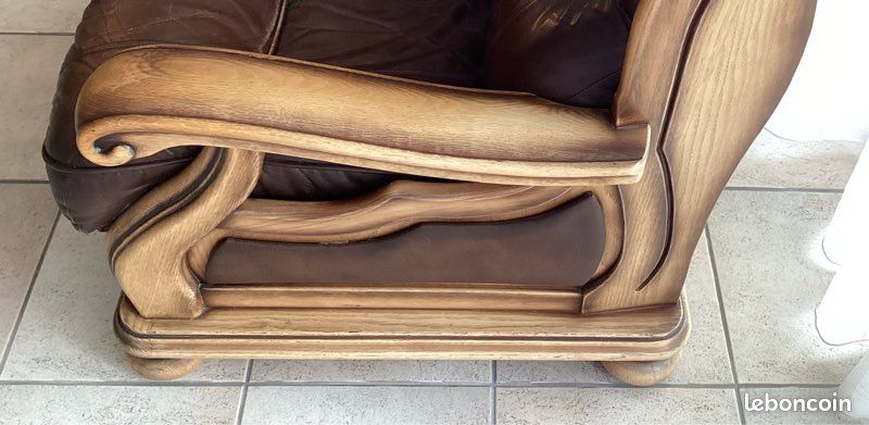 Fauteuil Vintage en cuir et chêne (image 4)