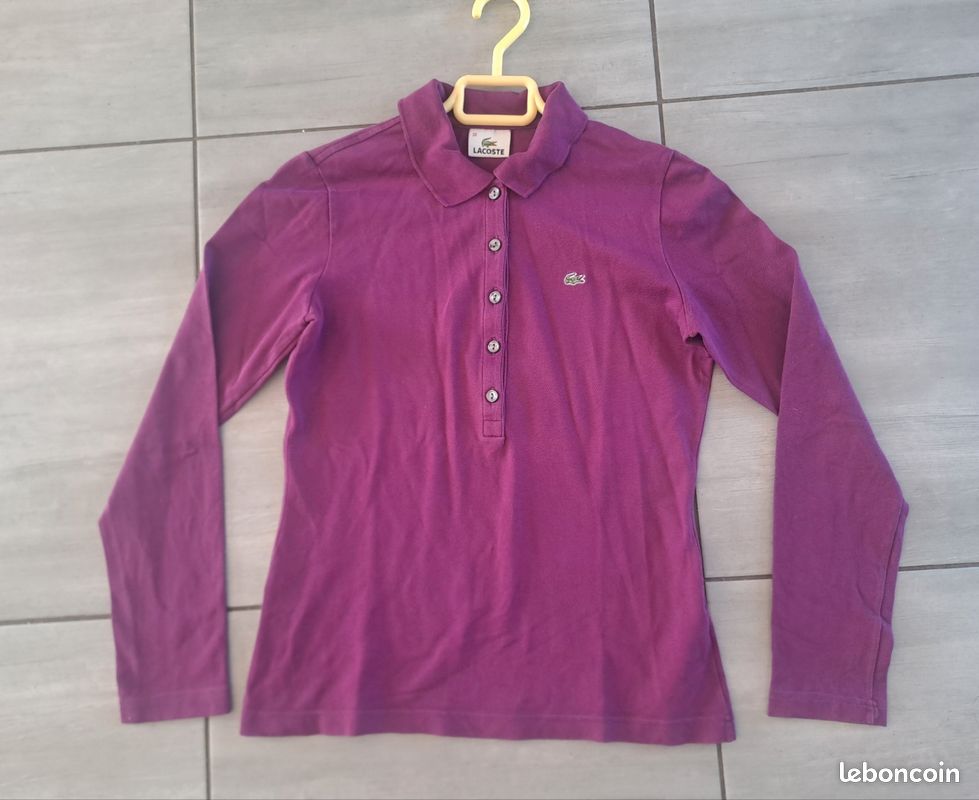 Polo mixte vintage Violet Lacoste Taille 38 Vêtements