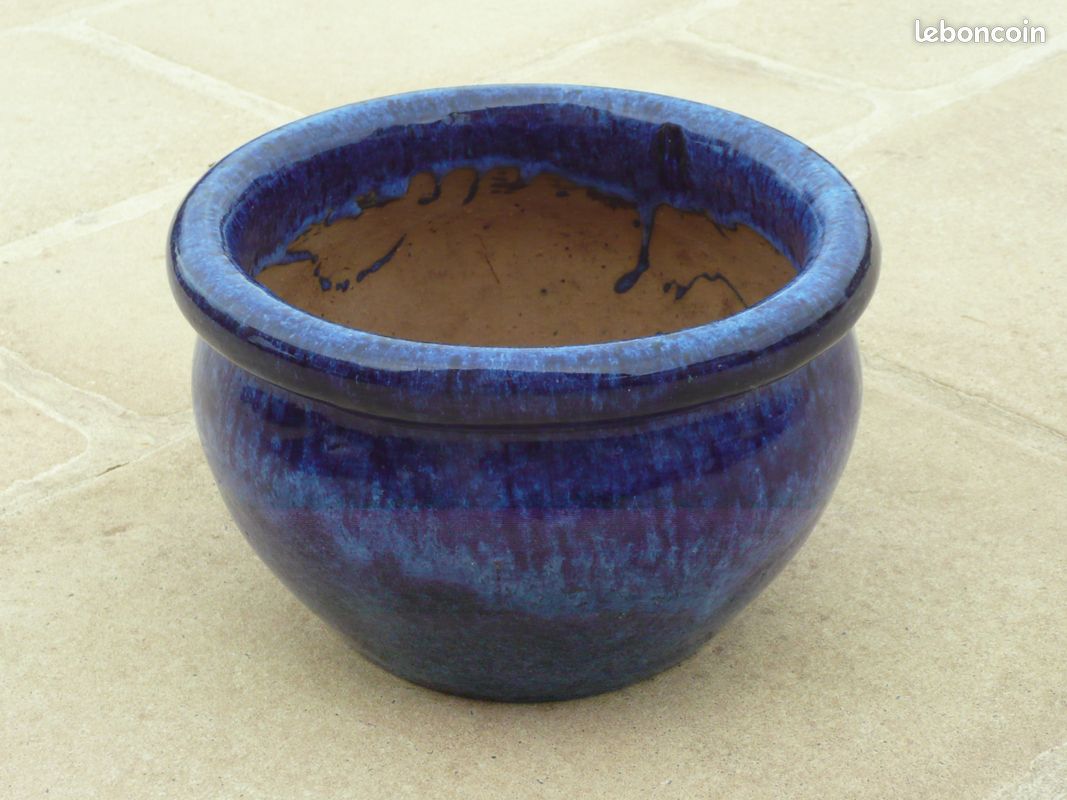 Pot bleu en céramique émaillée H16 (image 1)