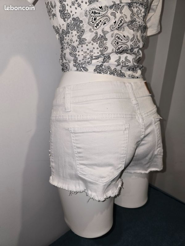 Short en jean blanc avec perles et strass jovial denim m 38 (image 10)