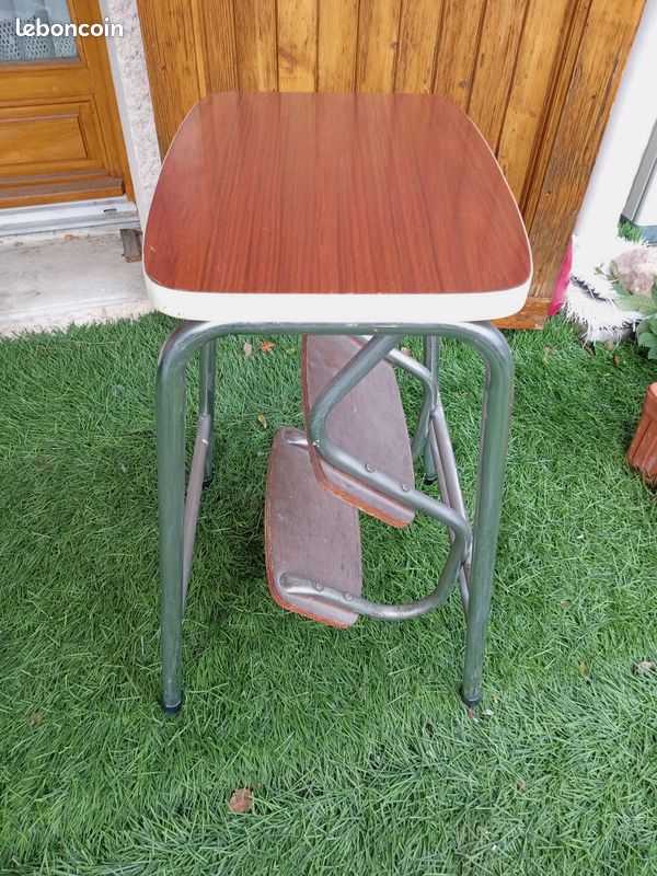 Tabouret Coffre En Bois Massif - Marchepied Vintage, Rangement Intérieur - Design XXème