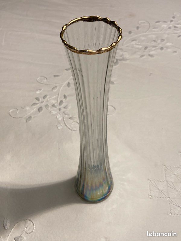 BEAU GRAND VASE Carafe Soliflore 21,5 cm Ancien Pate de Verre Clichy