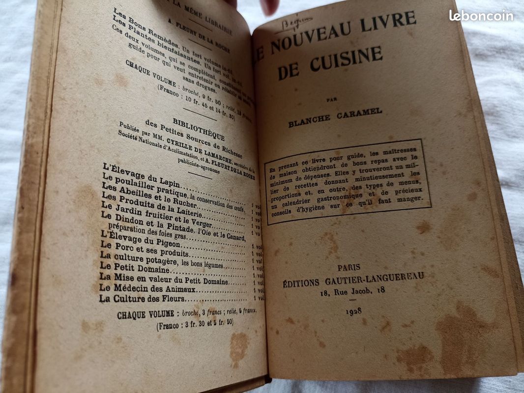 Le nouveau livre de Cuisine 1928, Blanche Caramel - Livres