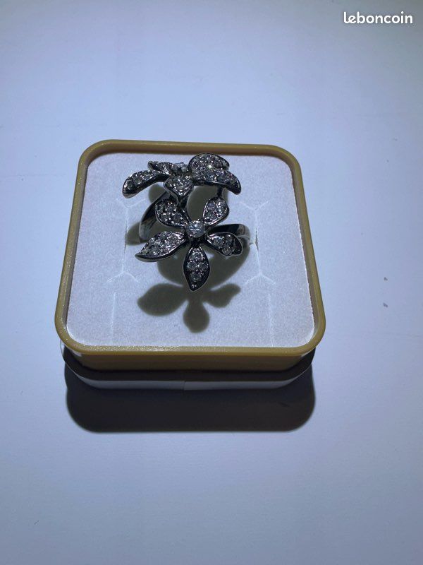 Bague argent massif 925 + multiples pierres 2 fleurs (image 3)