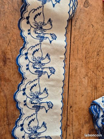 Coupon De Bordure Brodée 'Les Cerises' - 4 Mètres X 4 Cm, Toile De Coton écru, Pour Couture