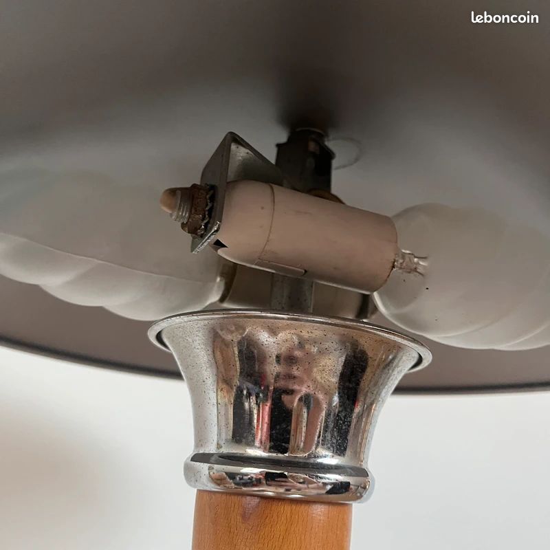Lampe style Paquebot vintage chrome et bois champignon (image 9)