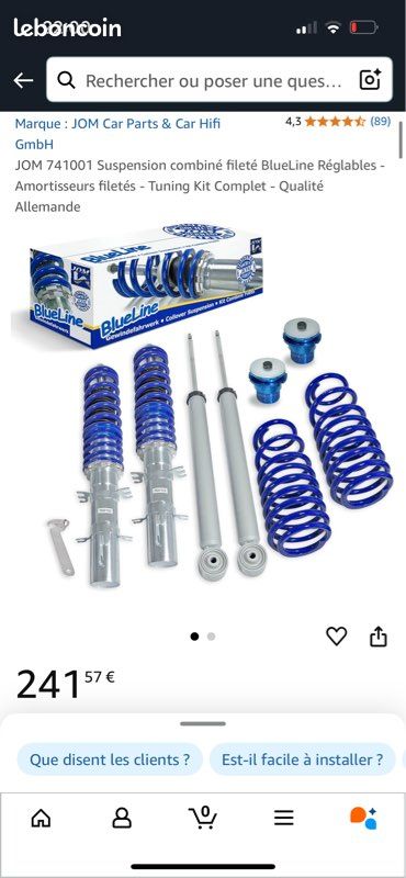 Kit Suspension JOM BlueLine Pour BMW E36 - Amortisseurs Filetés Réglables - Qualité Allemande