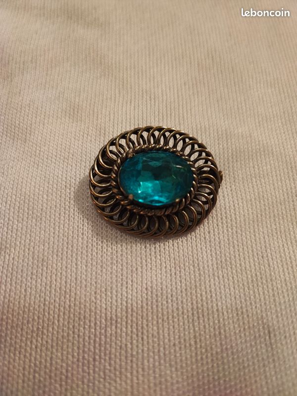 Broche Vintage En Pierre Bleue - Bijou Ancien Français, Occasion