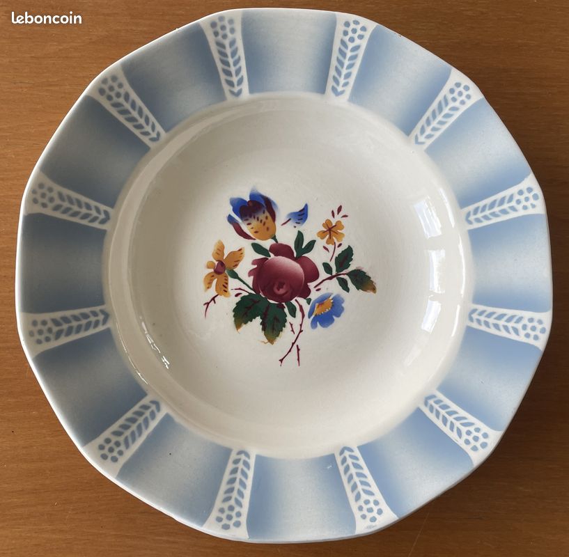 6 assiettes creuses anciennes en faïence de Sarreguemines (image 9)