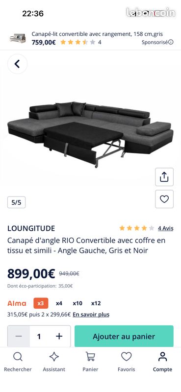 Canapé angle convertible (image 5)